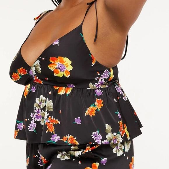 Savage X Fenty Plus Size Black Floral Caviar Bedtime Bouquet Lounge Set NWOT - Picture 1 of 10